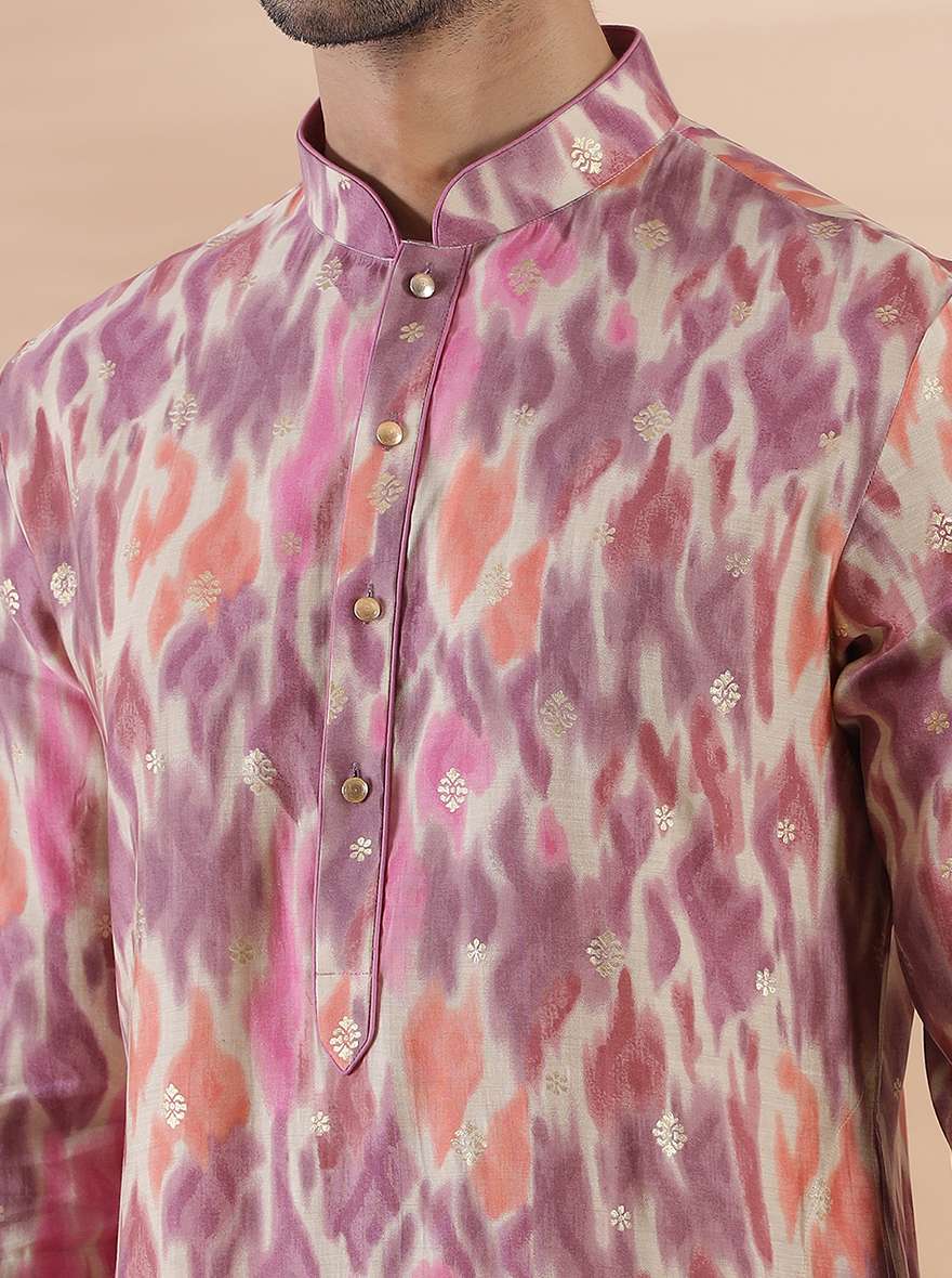 Purple Multi Printed Kurta For Men