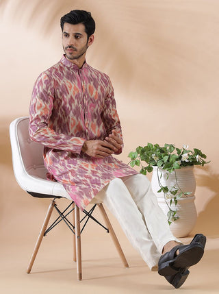 Purple Multi Printed Kurta For Men