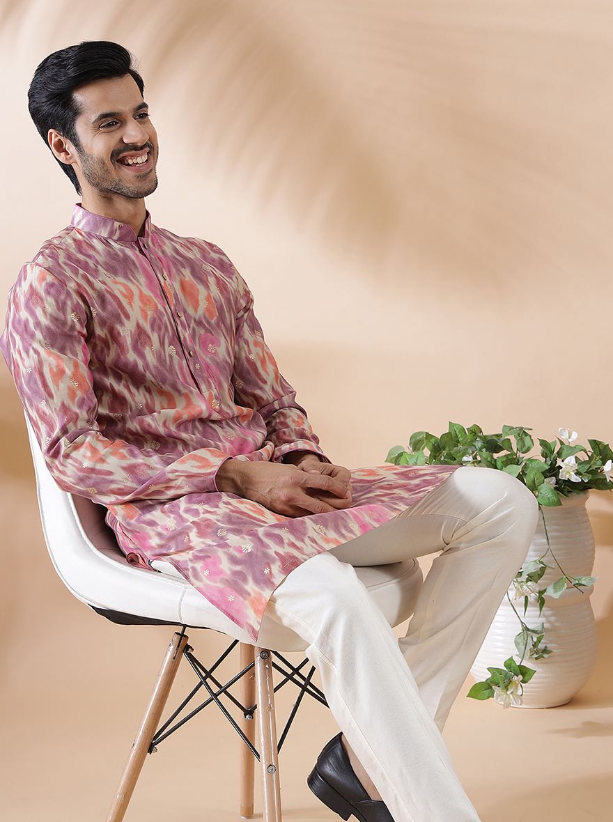 Purple Multi Printed Kurta For Men