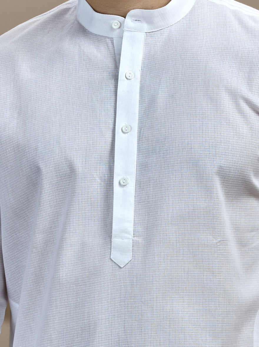 White Self Textured Kurta For Men