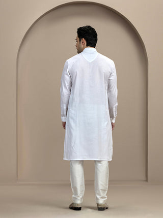 White Self Textured Kurta For Men