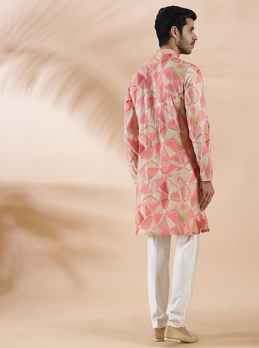 Pink Printed Kurta For Men