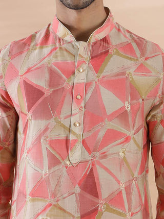 Pink Printed Kurta For Men