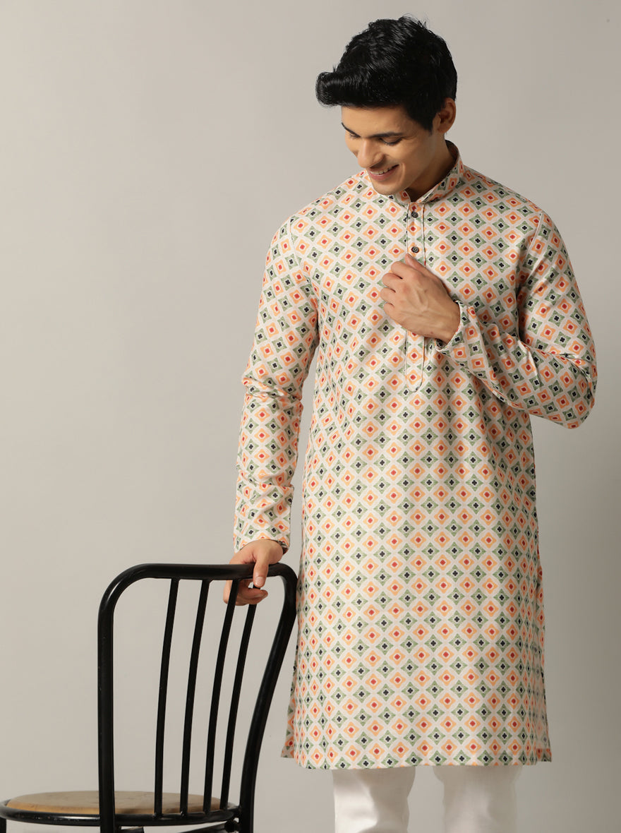 Maroon Printed Kurta For Men