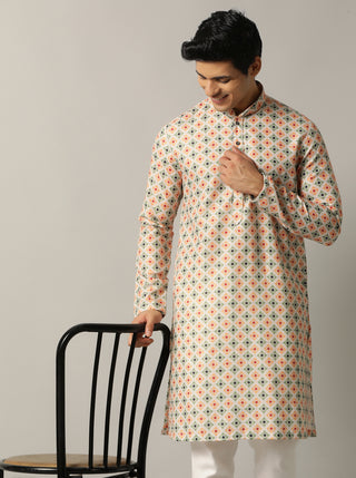 Maroon Printed Kurta For Men