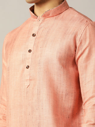 Dark Peach Self Textured Kurta For Men