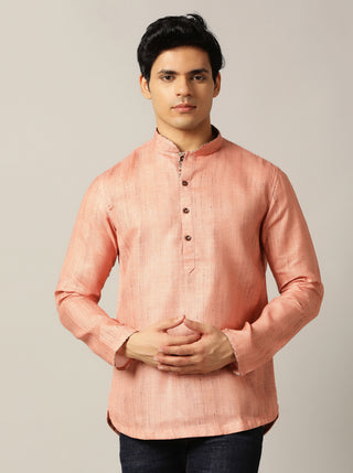 Dark Peach Self Textured Kurta For Men