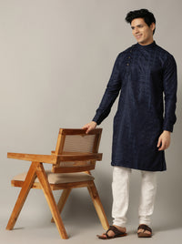 Blue Self Design Kurta For Men