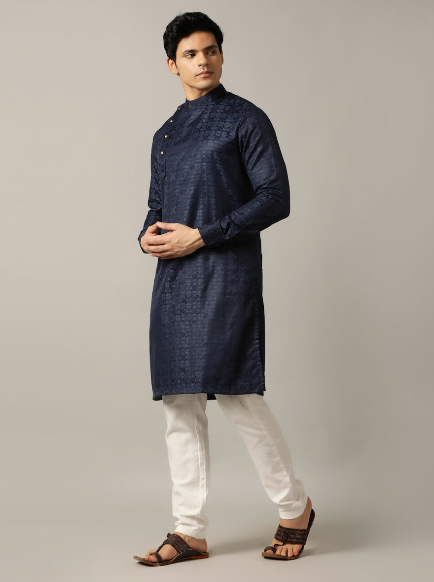 Blue Self Design Kurta For Men