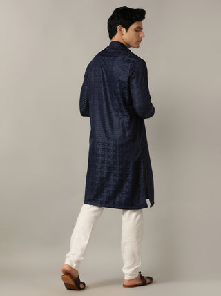 Blue Self Design Kurta For Men