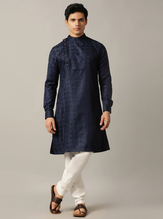 Blue Self Design Kurta For Men