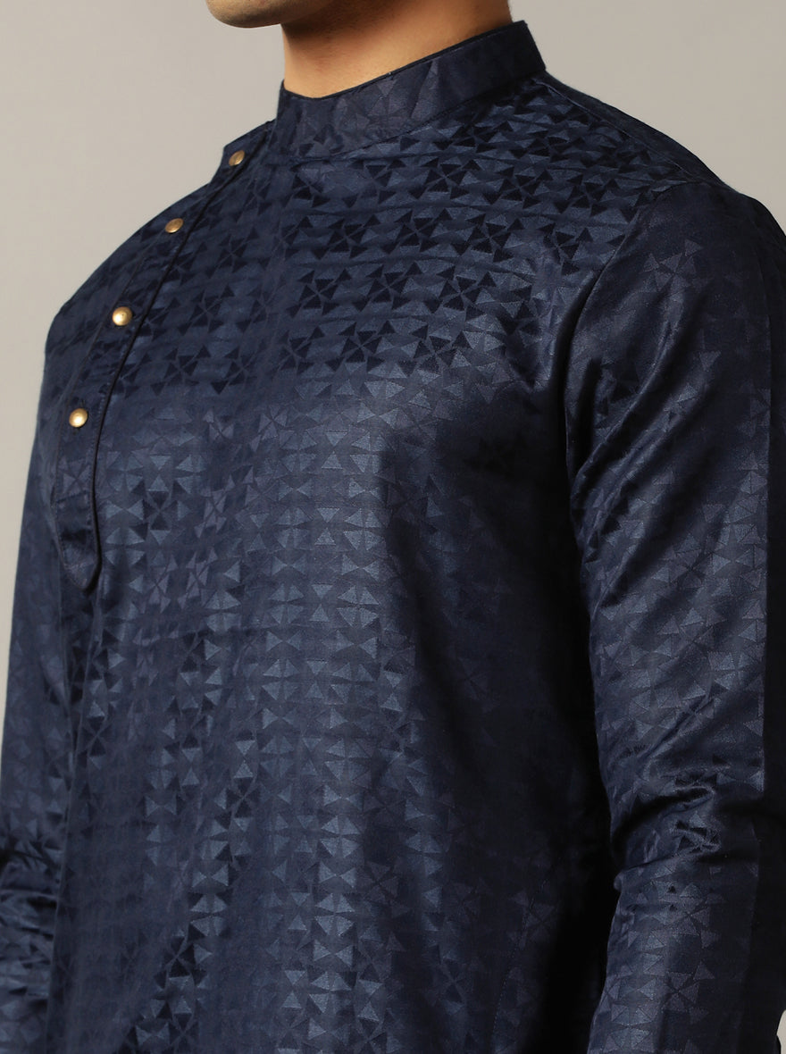 Blue Self Design Kurta For Men