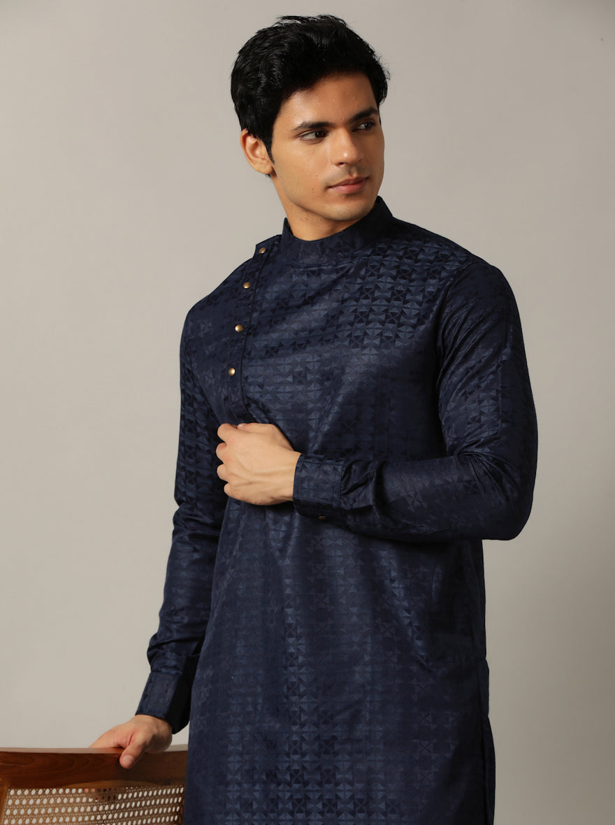 Blue Self Design Kurta For Men