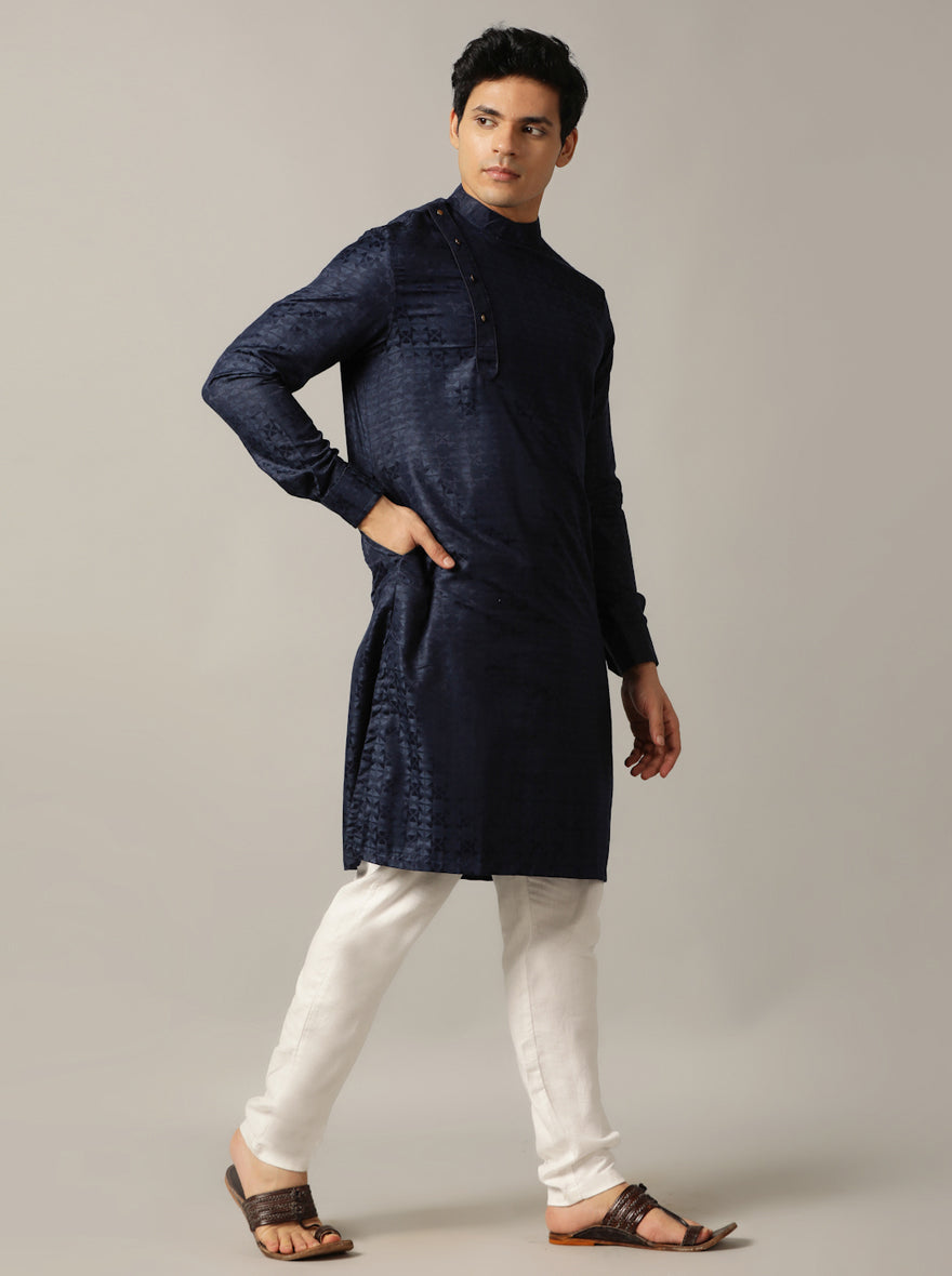 Blue Self Design Kurta For Men