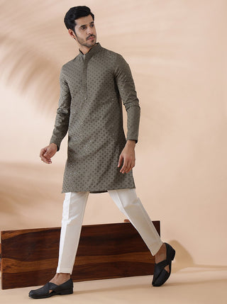 Mehndi Green Embroidered Kurta For Men