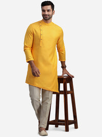 Yellow Silk Self Design Kurta for Men