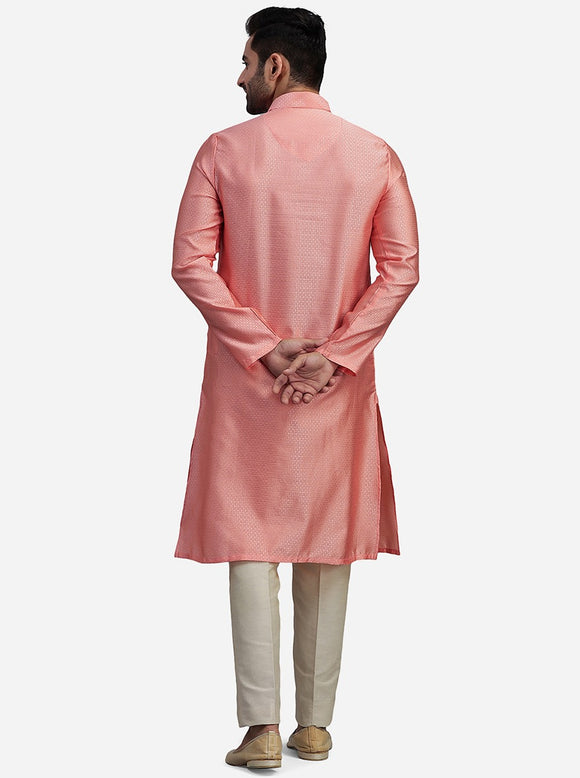 Premium Peach Ethnic Kurta for Men with Floral Artwork - Buy