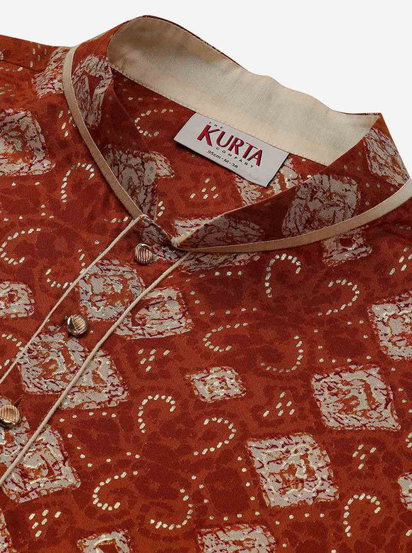 Men Orange Printed Kurta Only main image 0