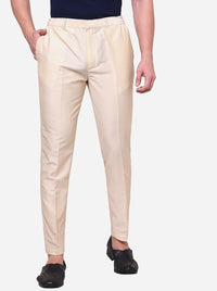 Beige Solid Cotton Silk Blend Aligarhi Pajama