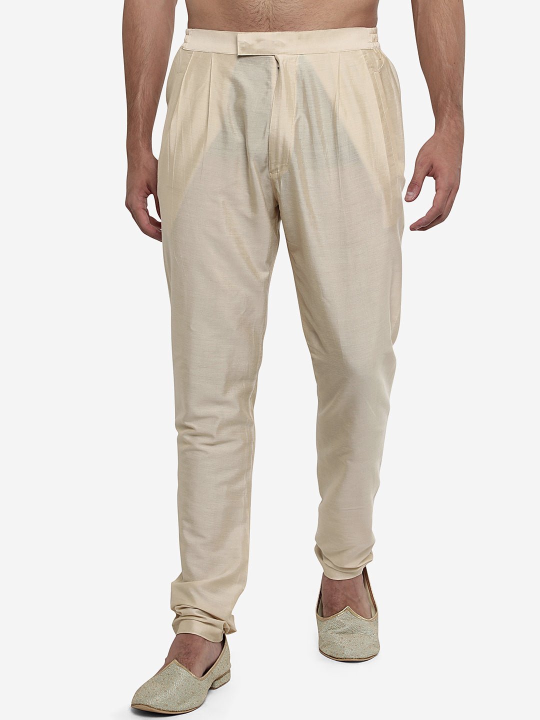 Beige Solid Cotton Silk Aligarhi Pants for Men