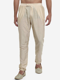 Beige Solid Cotton Silk Aligarhi Pants