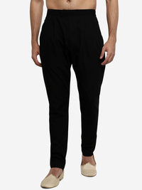 Charcoal Black Solid Cotton Silk Aligarhi Pajama Pants