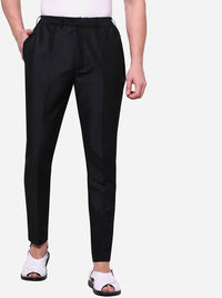 Black Solid Cotton Silk Aligarhi Pajama Pants