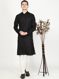 Black Solid Cotton Blend Kurta for Men