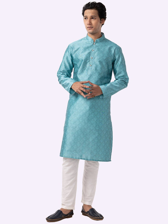 Men'S Blue Cotton Printed Kurta Only