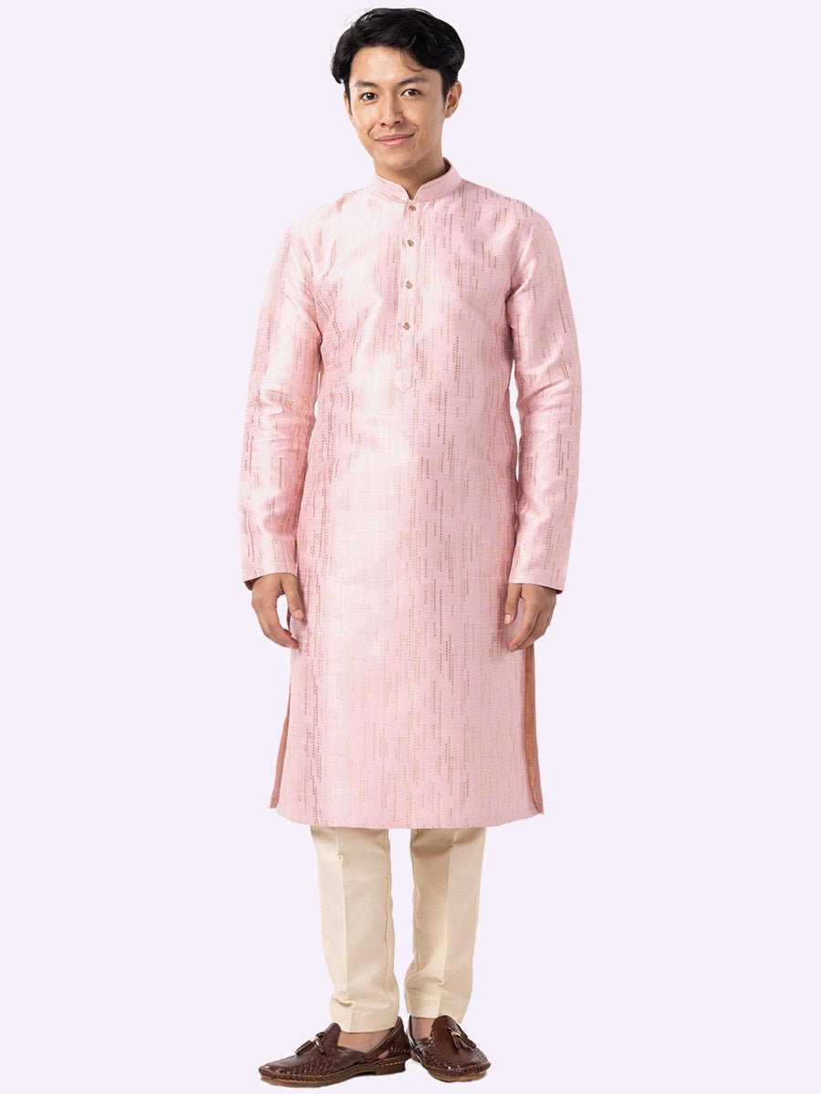 Blush Pink Self Textured Kurta - The Kurta Company