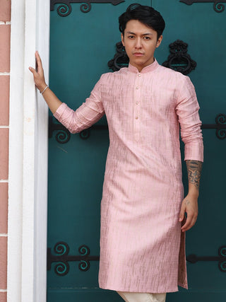 Trendy Blush Pink Self Textured Kurta For Men