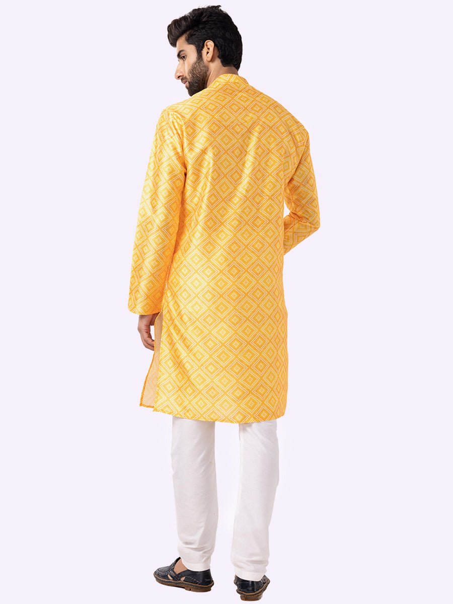 Traditional Canary Yellow Haldi Printed Kurta for Men