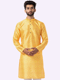 Traditional Canary Yellow Printed Kurta for Men