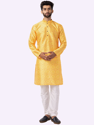 Traditional Canary Yellow Haldi Printed Kurta for Men