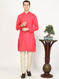 Carrot Red Solid Cotton Blend Kurta for Men