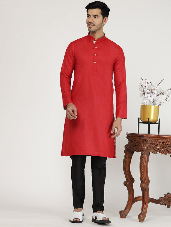 Cherry Red Solid Cotton Blend Kurta for Men – The Kurta Company