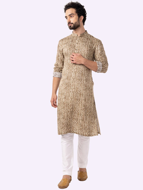 Coffee Brown Printed Full Sleeve Rayon A-Line Kurta main image 0