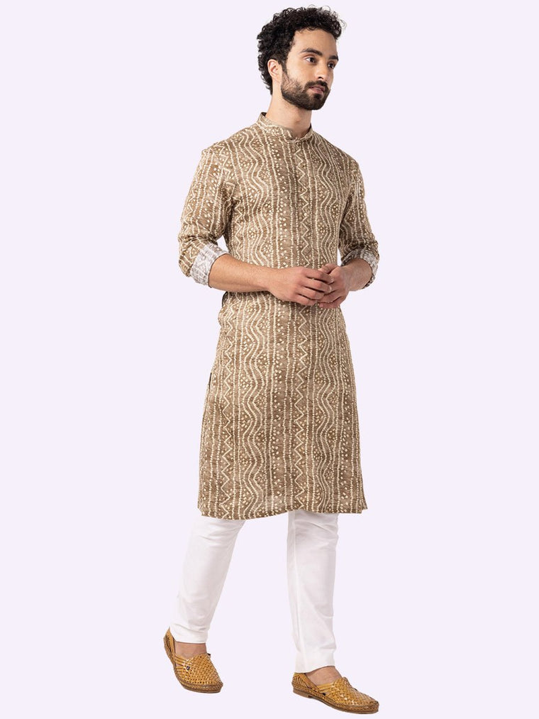 Traditional Coffee Brown Printed Kurta For Men – The Kurta Company