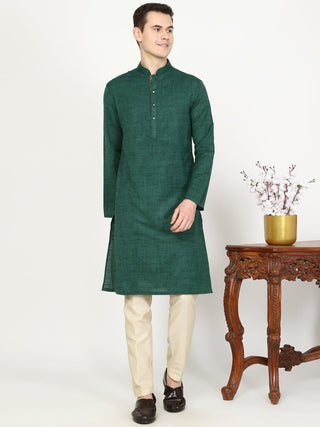 Forest Green Solid Silk Blend Kurta for Men