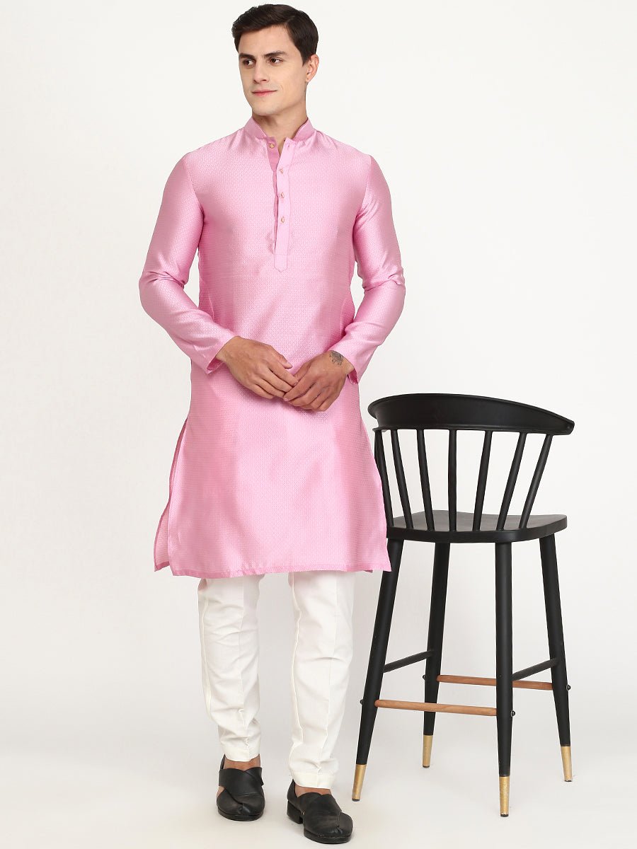 French Pink Texture Silk Blend Kurta for Men