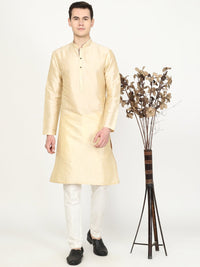 Golden Beige Classic Solid Silk Blend Kurta for Men