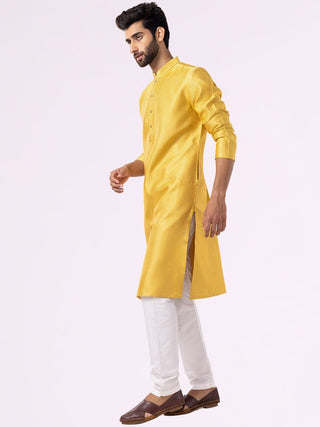 Golden Yellow Self Textured Kurta - The Kurta Company