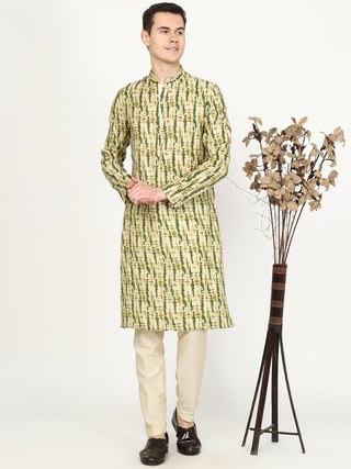 Green Printed Cotton Blend Kurta for Men