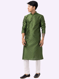 Basil Green Printed Cotton Silk Blend Kurta for Men