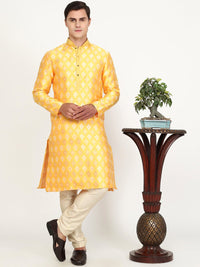 Haldi Yellow Printed Silk Kurta for Men