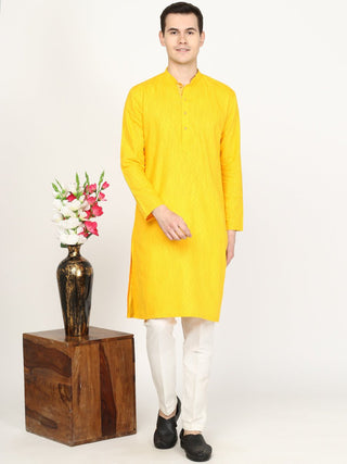 Haldi Yellow Printed Silk Blend Kurta for Men