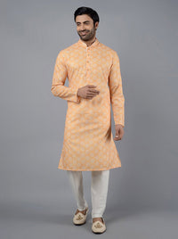 Haldi Yellow Printed Cotton Silk Blend Kurta for Men