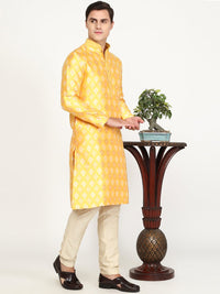 Haldi Yellow Printed Silk Kurta for Men