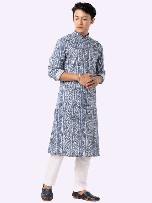 BluesnGreys Indigo blue with flemingo Designer Kurta Pant - Rent