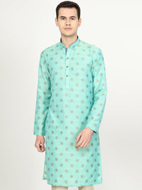 Light Blue Texture Printed Silk Blend Kurta for Men